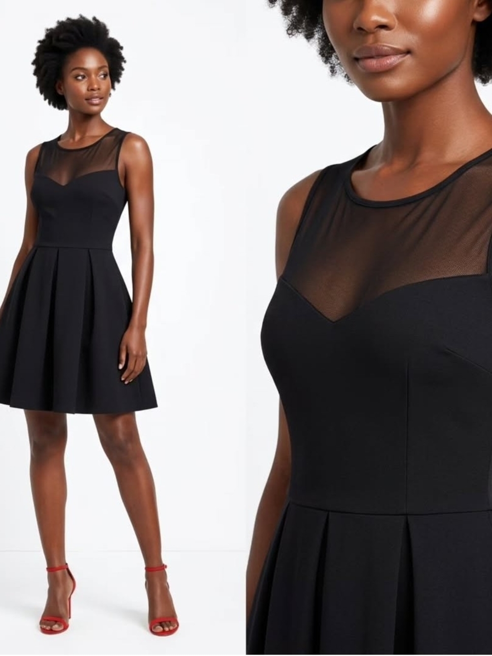 Guess Black Mesh Yoke Fit-and-Flare Dress
